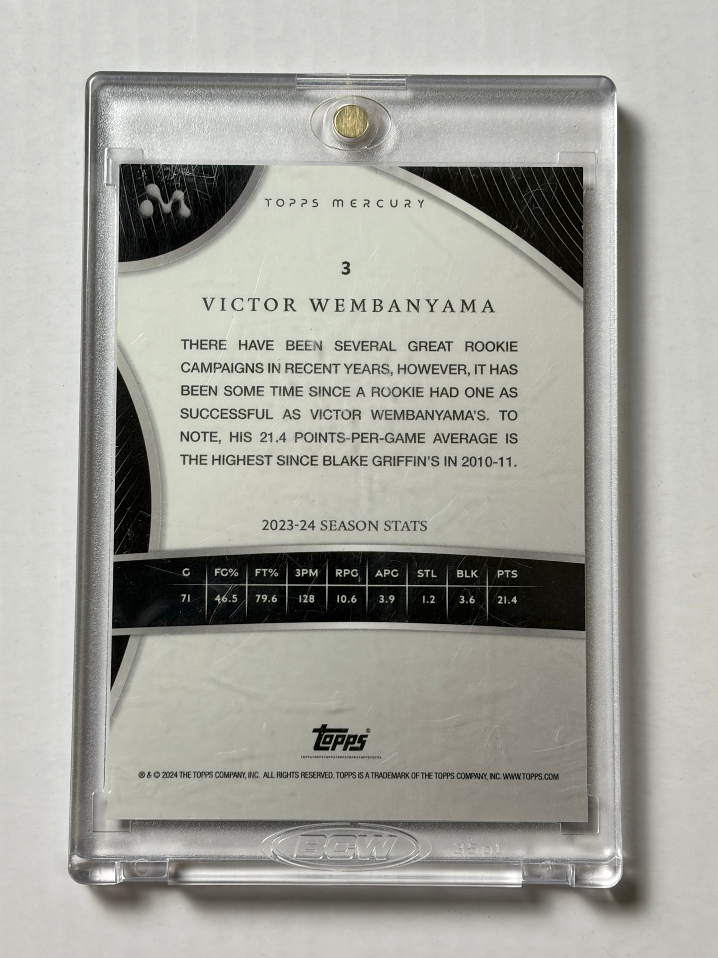 2023-24 Topps Mercury Victor Wembayama #3 White Refractor Rooklie RC SSP 05/35
