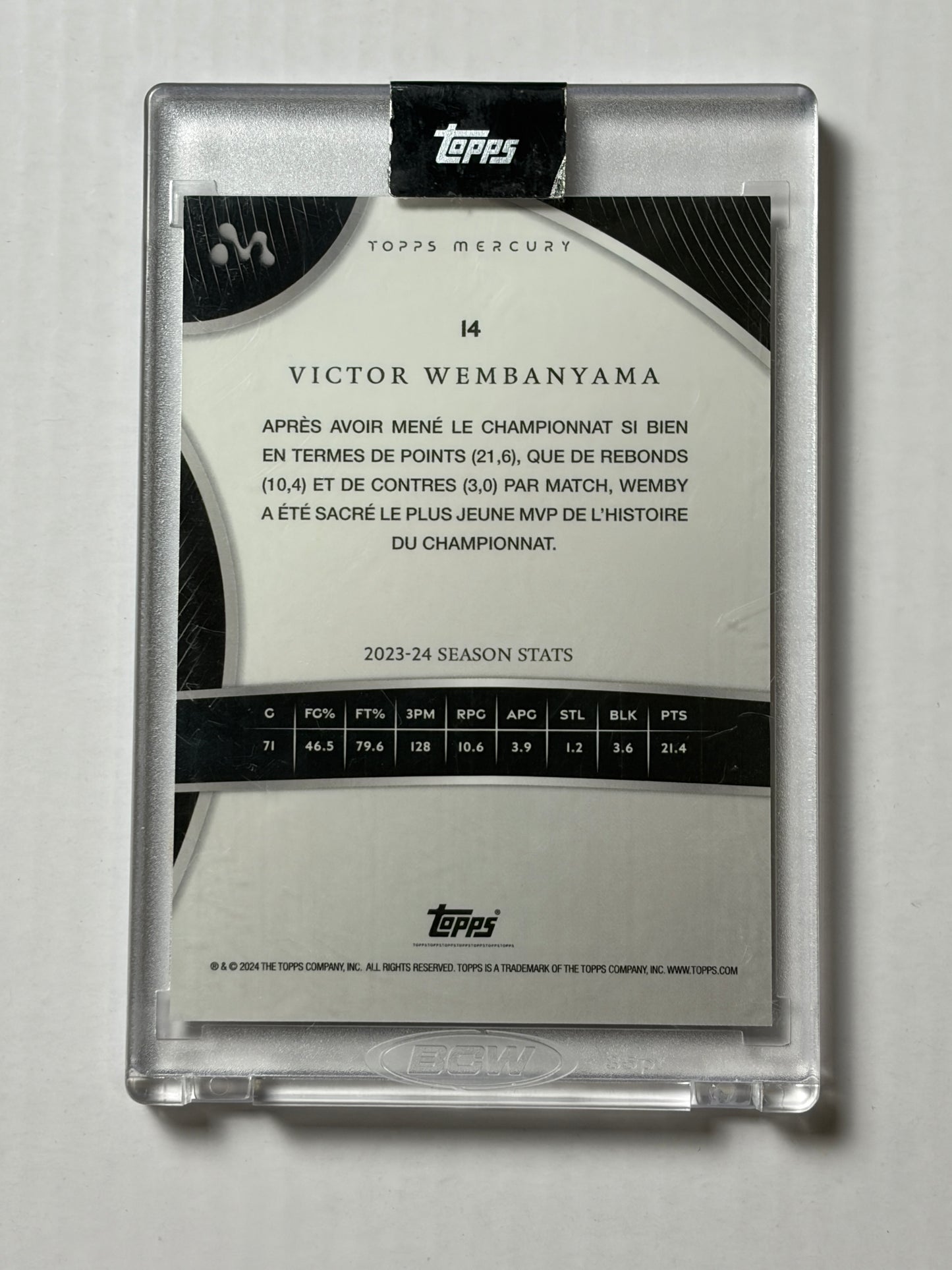 2023-24 Topps Mercury Victor Wembanyama #14 French Refractor Rookie RC SSP 44/45