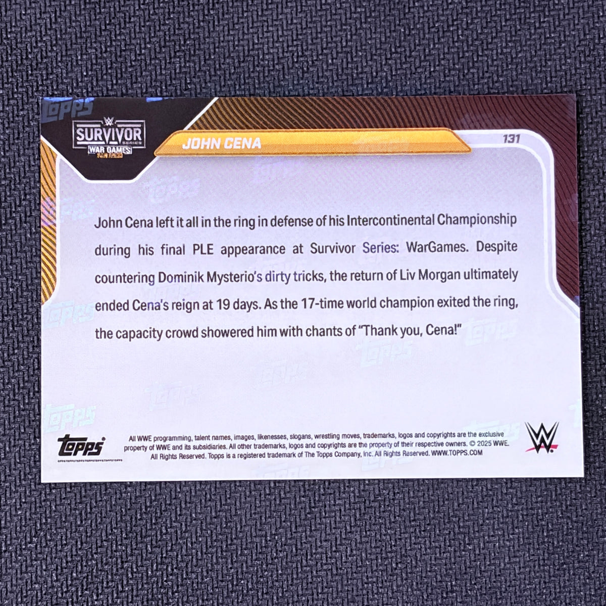 2025 Topps Now WWE John Cena #131 True Gold 19/50 SSP