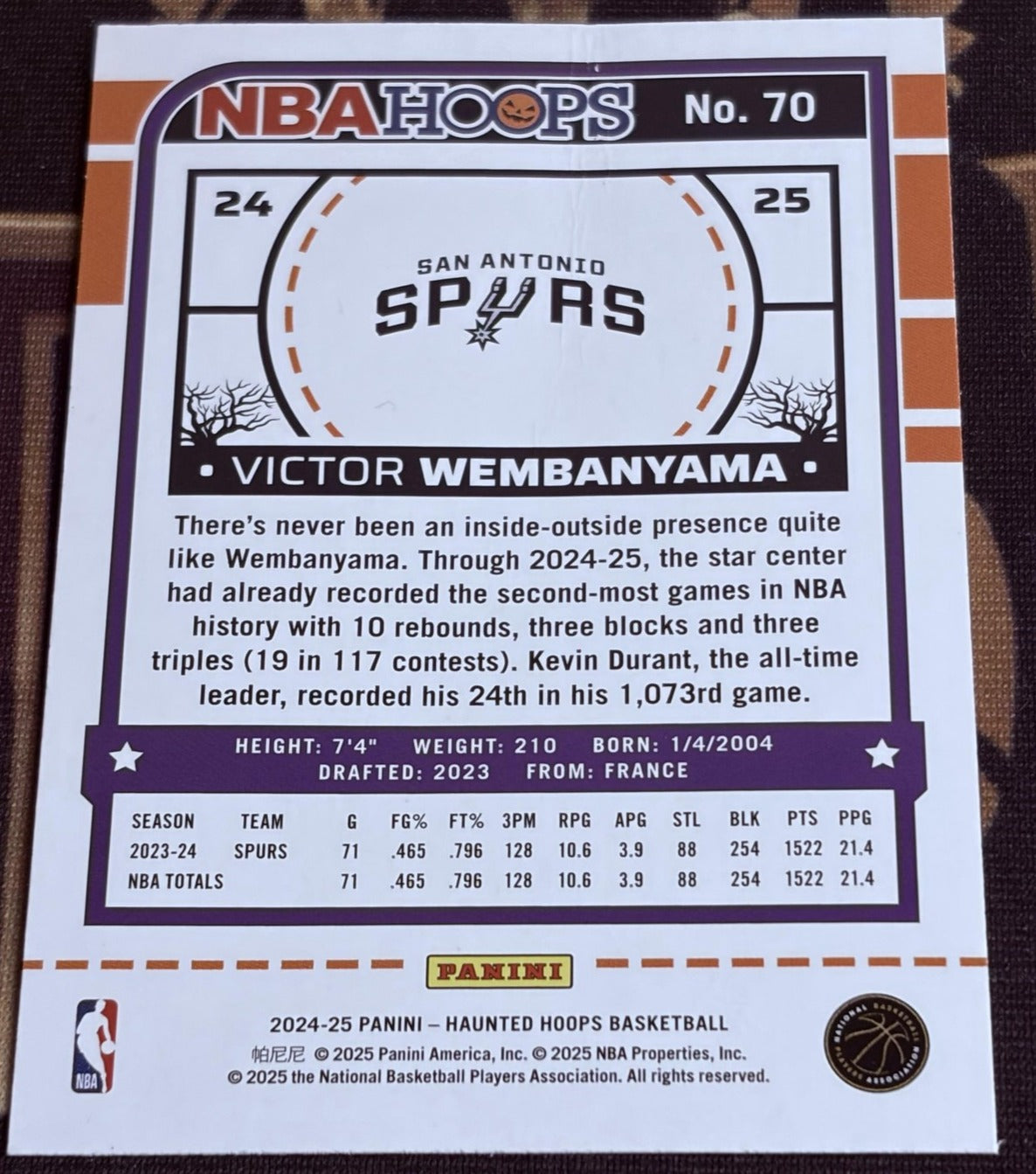 2024-25 Hoops Haunted Hoops Victor Wembanyama #70 (CREASED ON BACK) Holo Webs