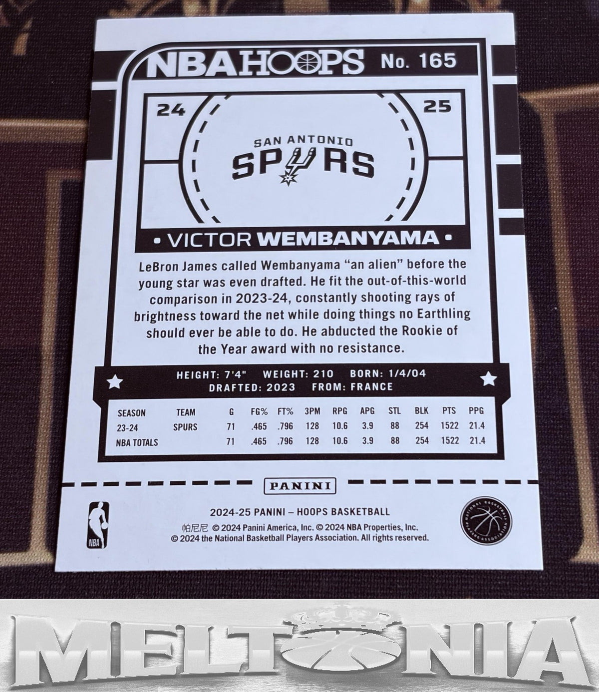 Victor Wembanyama 2024-25 Hoops Blue card, back