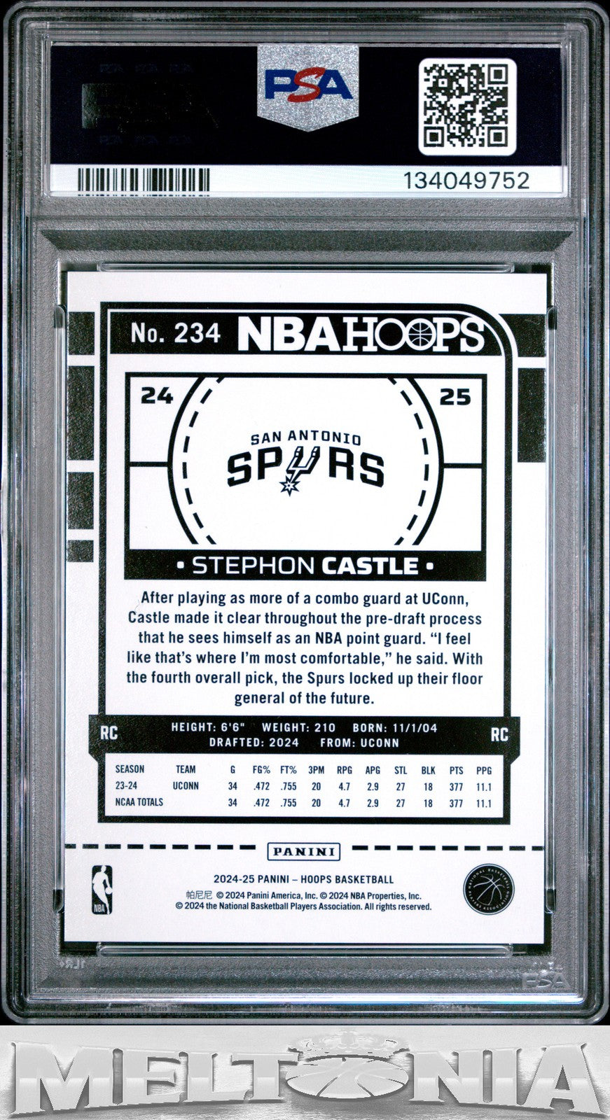 Stephon Castle 2024-25 Hoops #234 Premium Box Set 117/199 PSA 8 SN,RC