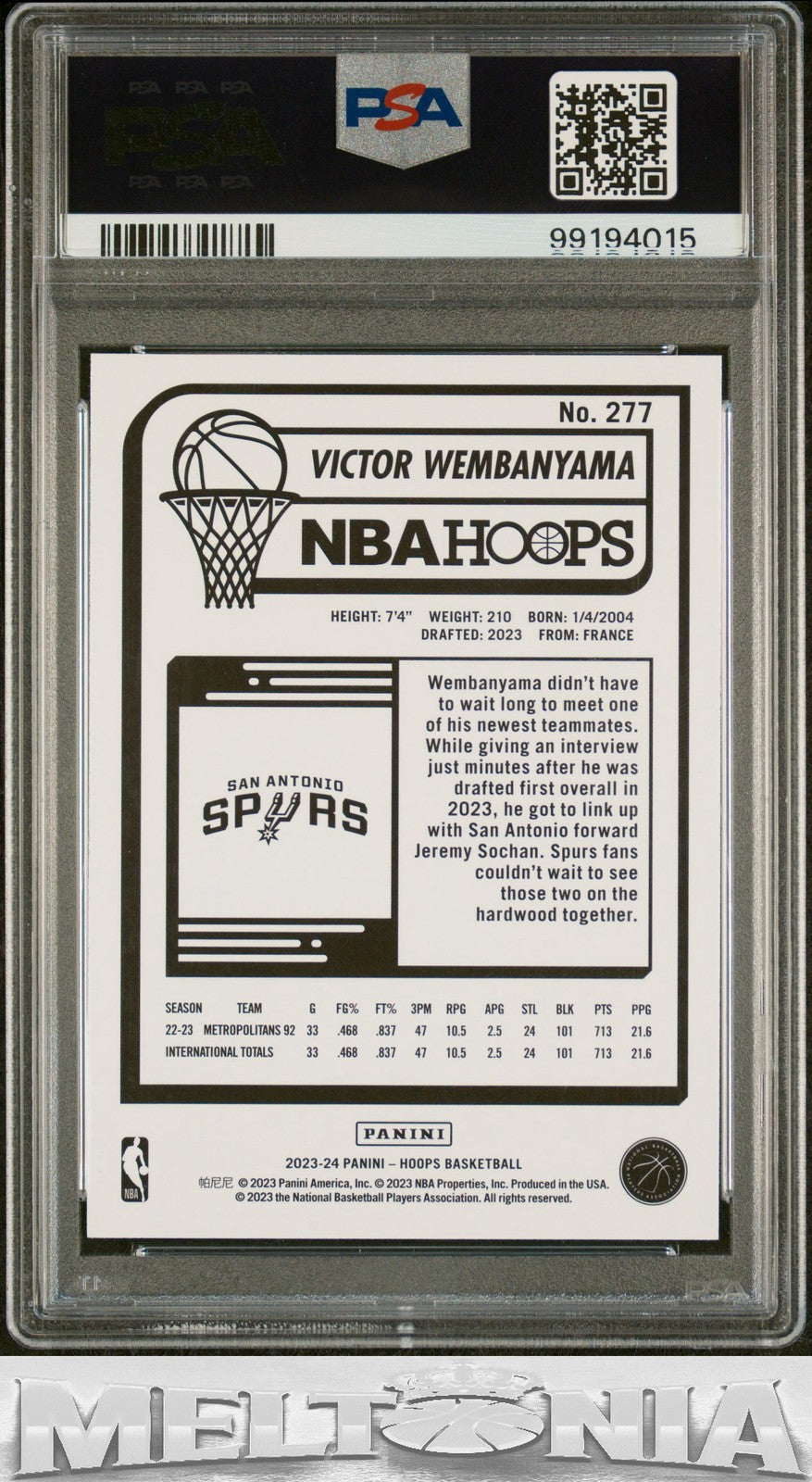 Victor Wembanyama 2023-24 Hoops Winter #277 Purple PSA 8 RC