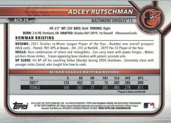 Adley Rutschman 2022 Bowman #BCP-29 Chrome Prospects PSA 9 RC
