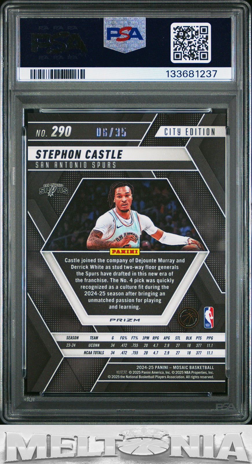Stephon Castle 2024-25 Panini Mosaic #290 Intl Blue Mosaic 06/35 PSA 9 RC