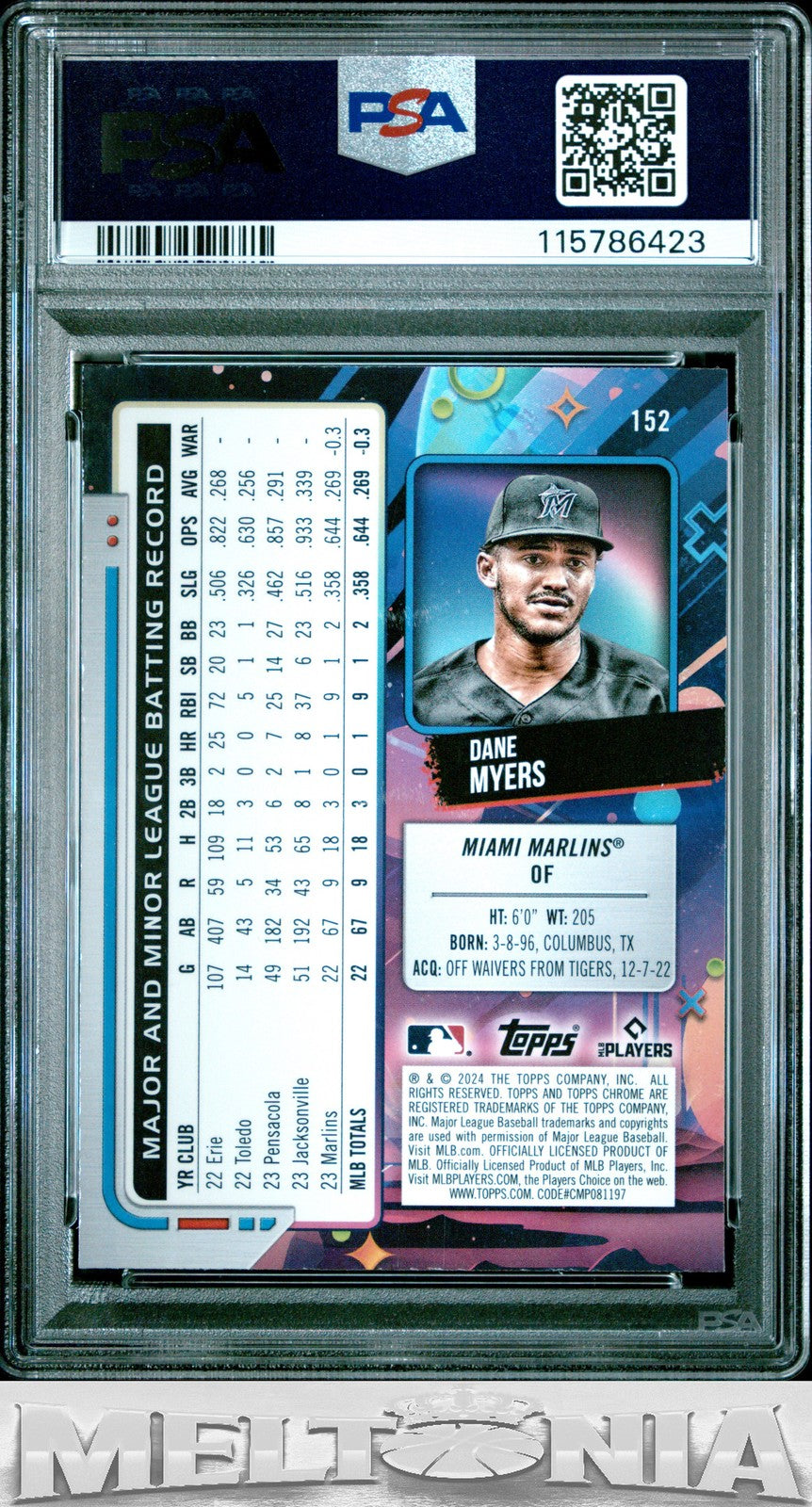 Dane Myers 2024 Topps Chrome Cosmic #152 White Hole Refractors PSA 9 RC