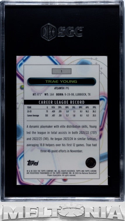Trae Young 2023-24 Topps Chrome Cosmic #1 White Hole Refractors SGC 10