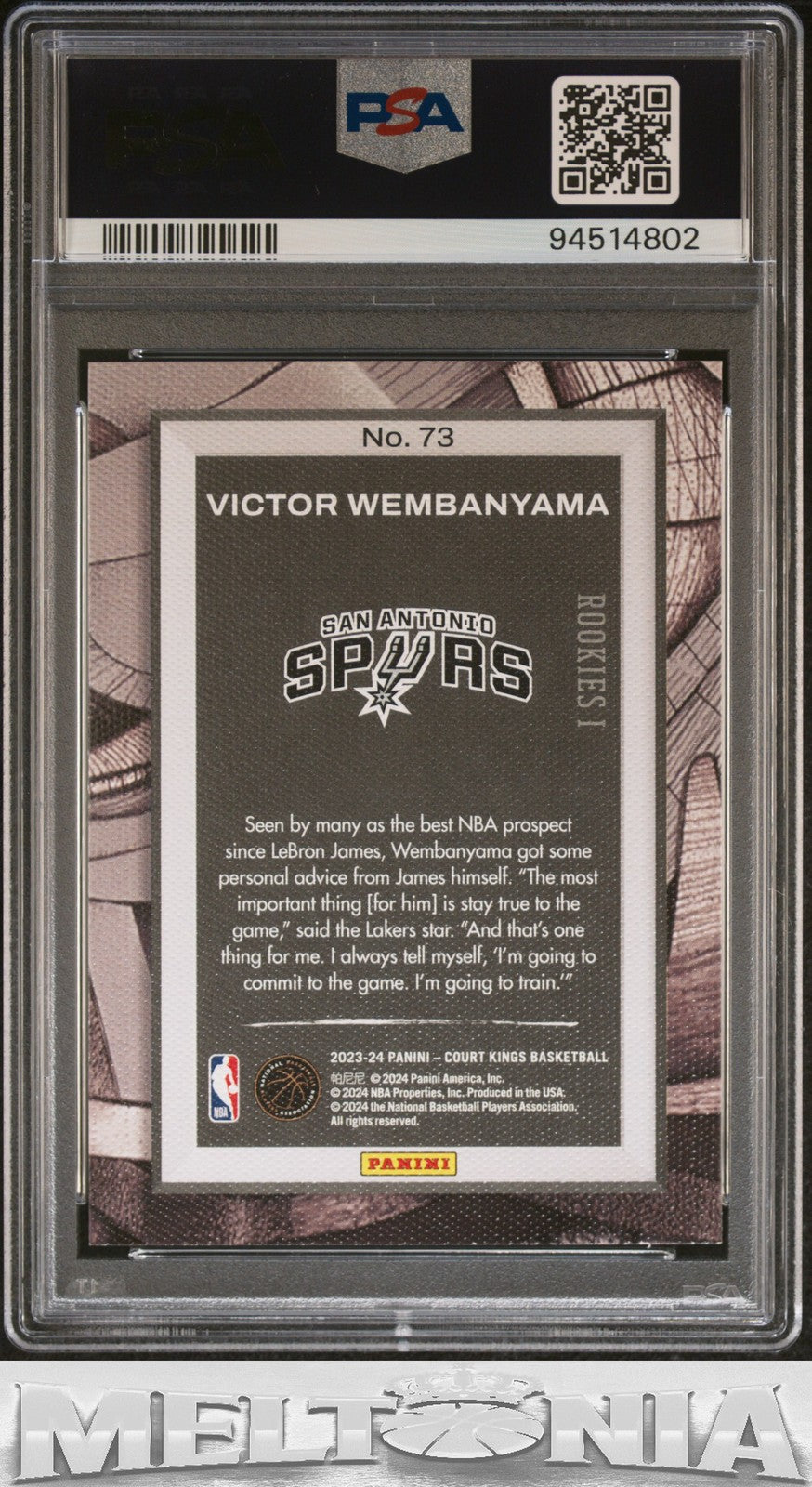 Victor Wembanyama 2023-24 Panini Court Kings #73 PSA 8 RC