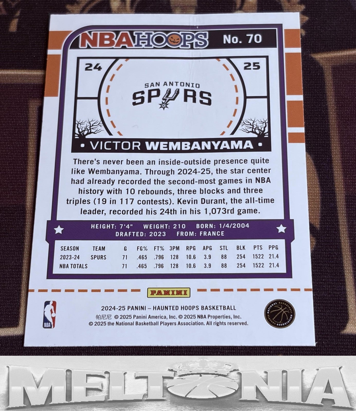 Victor Wembanyama 2024-25 Hoops Haunted Hoops #70 Holo Webs (CREASED)