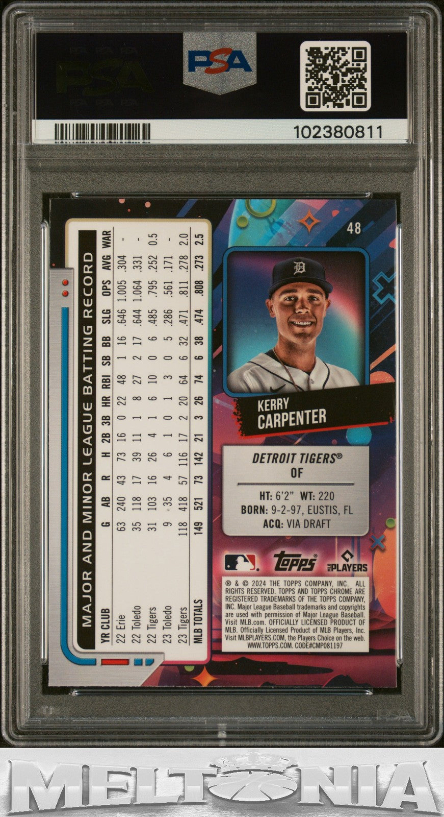 Kerry Carpenter 2024 Topps Chrome Cosmic #48 White Hole Refractors PSA 9