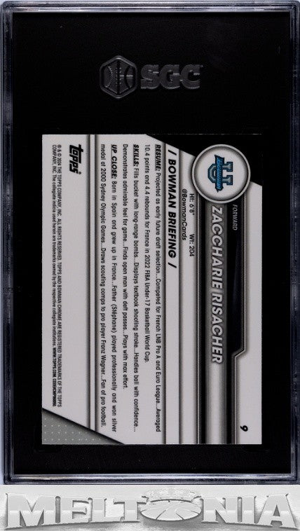 Zaccharie Risacher 2023-241st BowmanU Chrome #9 Pink Refractor SGC 8 RC