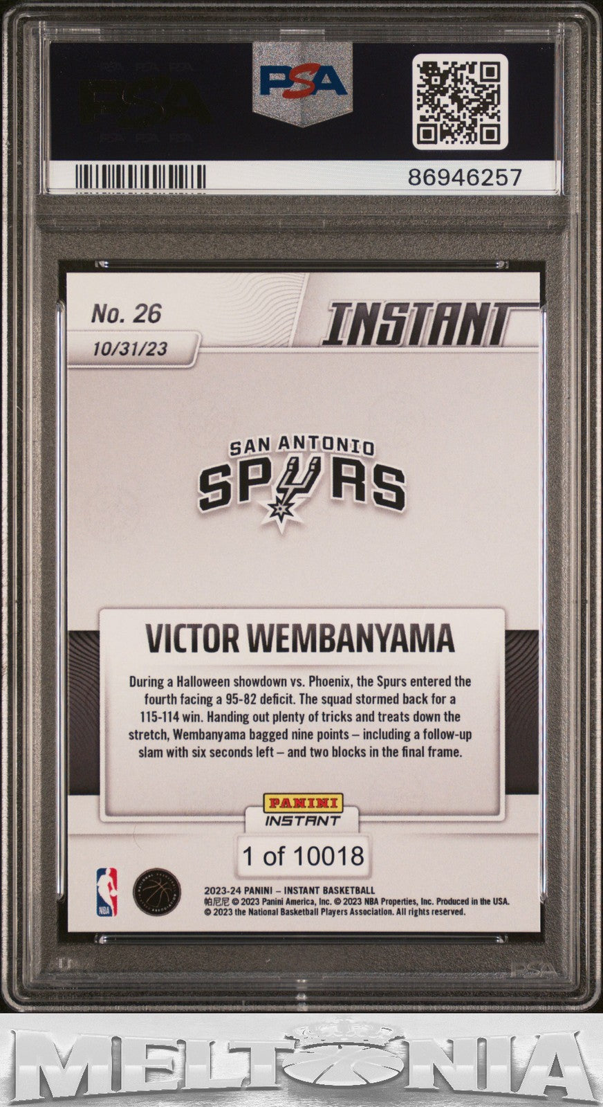 Victor Wembanyama 2023-24 Panini Instant NBA #26 PSA 10 RC