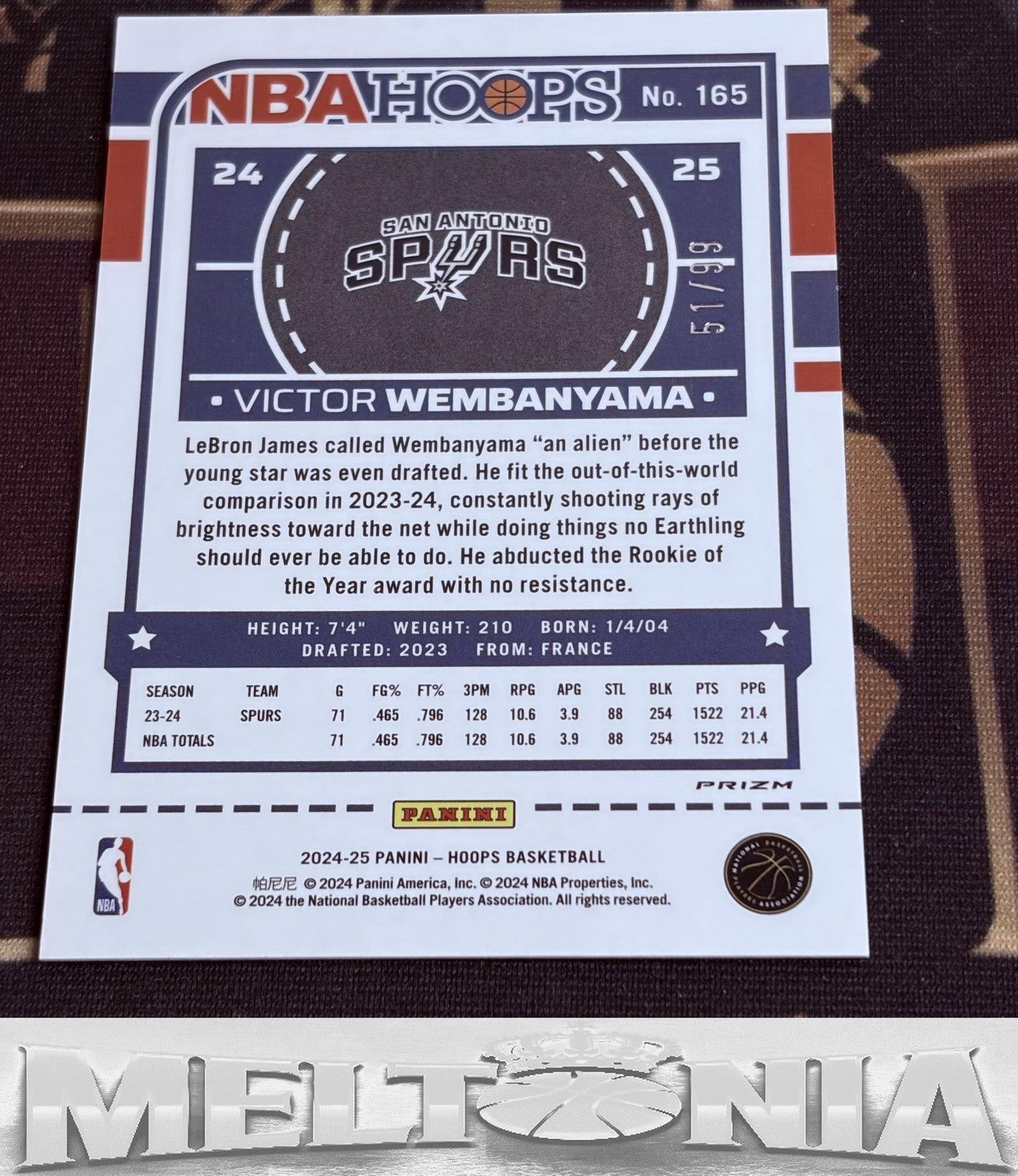 Victor Wembanyama 2024-25 Hoops #165 Premium Prizms Red 51/99