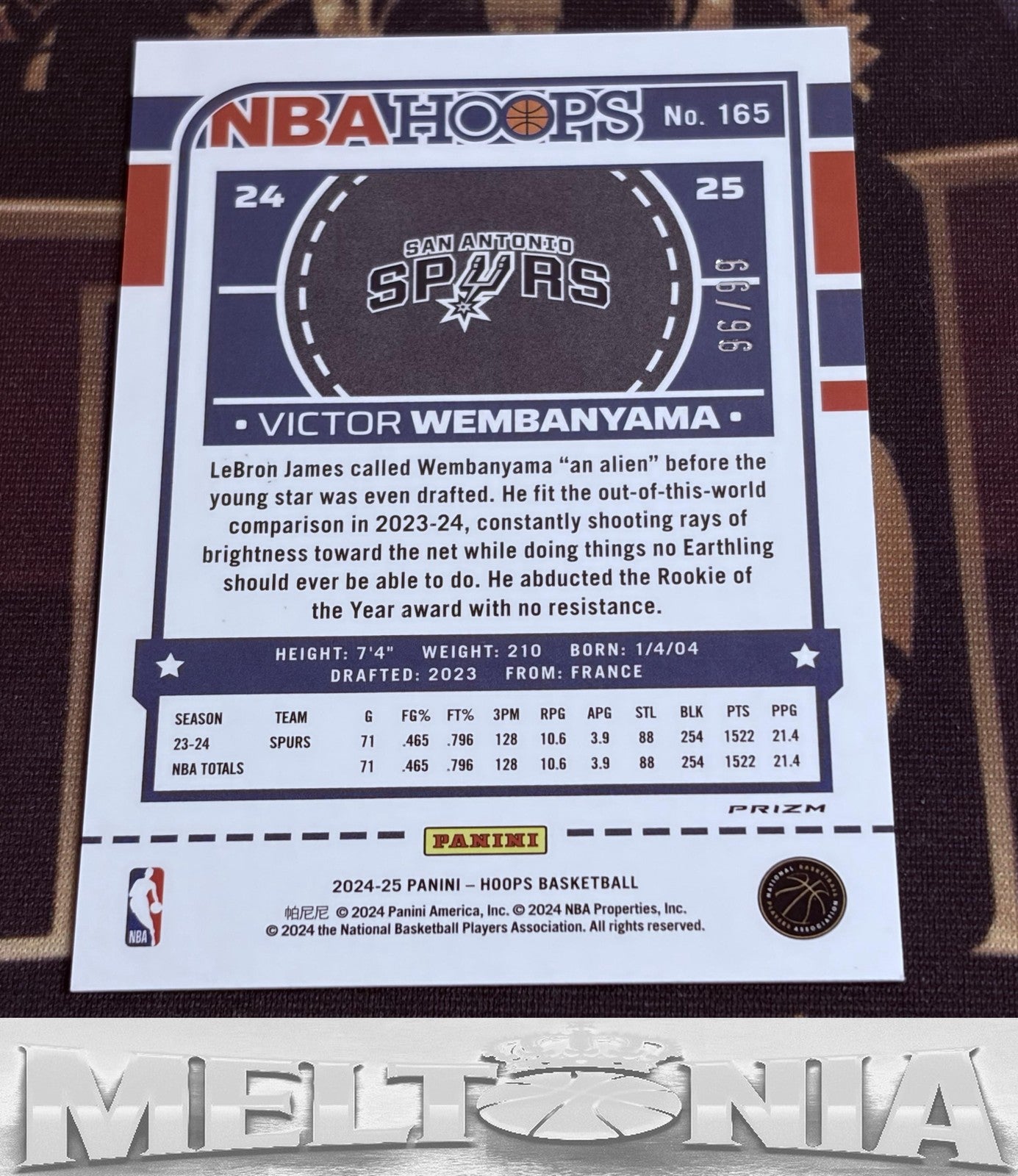 Victor Wembanyama 2024-25 Hoops #165 Premium Prizms Red 96/99