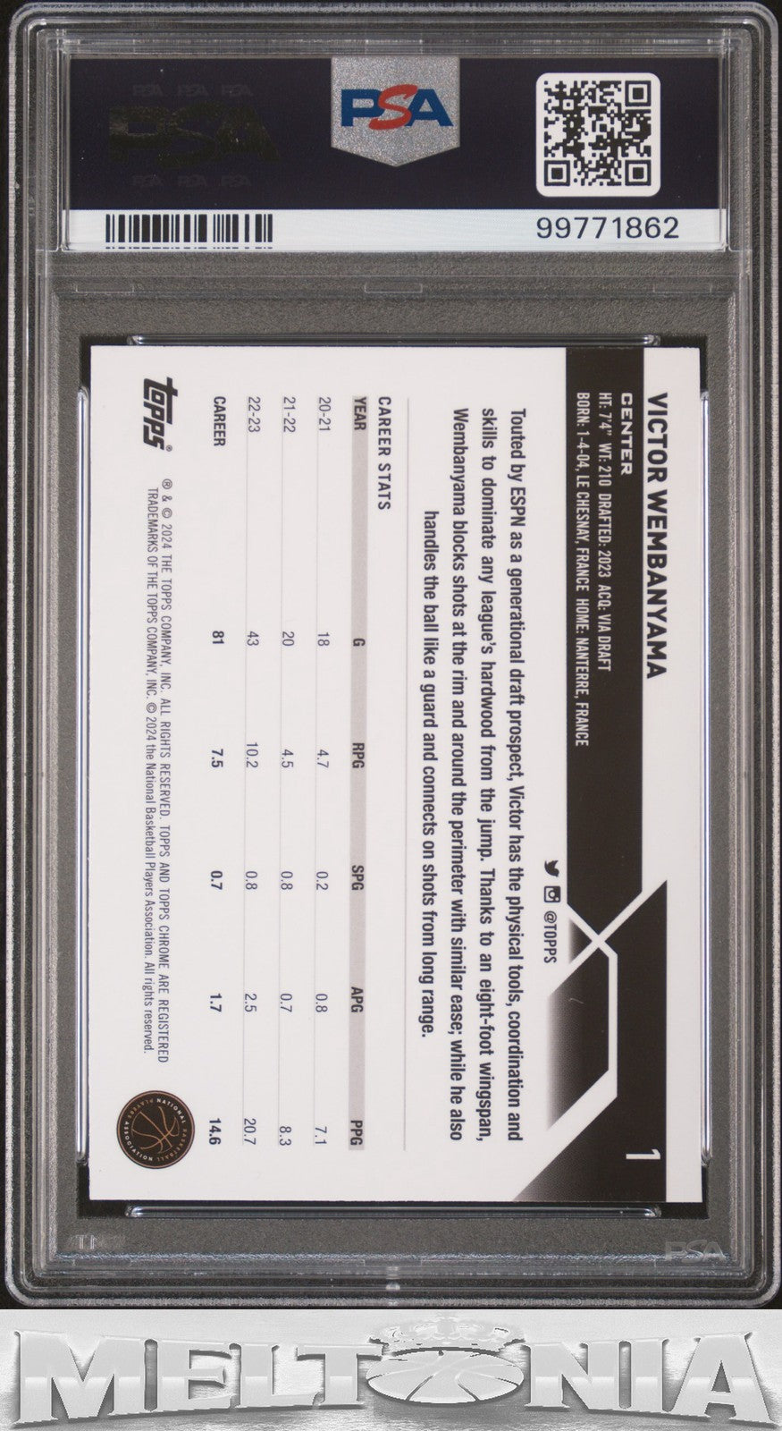 Victor Wembanyama 2023-24 Topps Chrome #1 PSA 7 RC