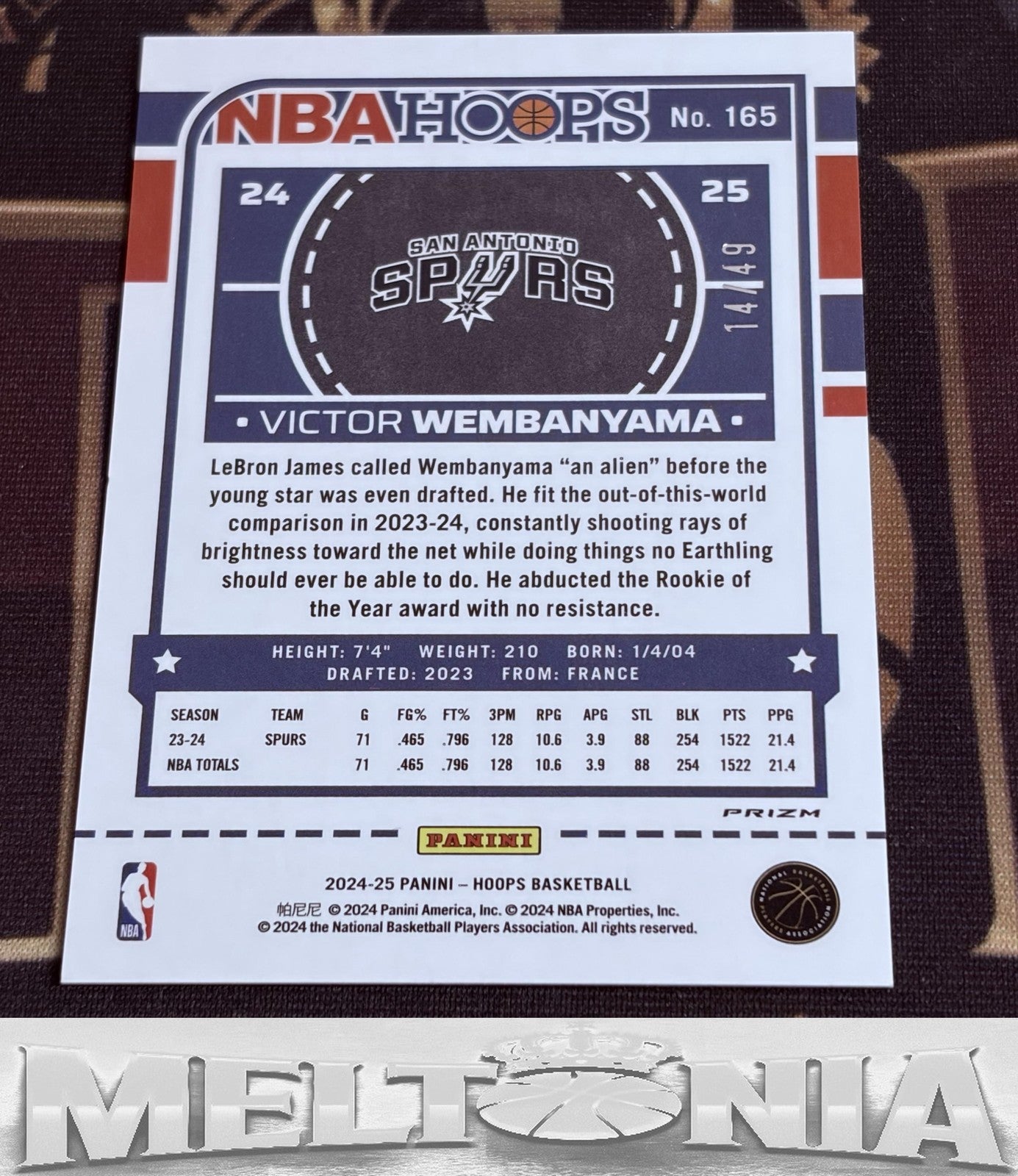 Victor Wembanyama 2024-25 Hoops #165 Premium Prizms Blue 14/49