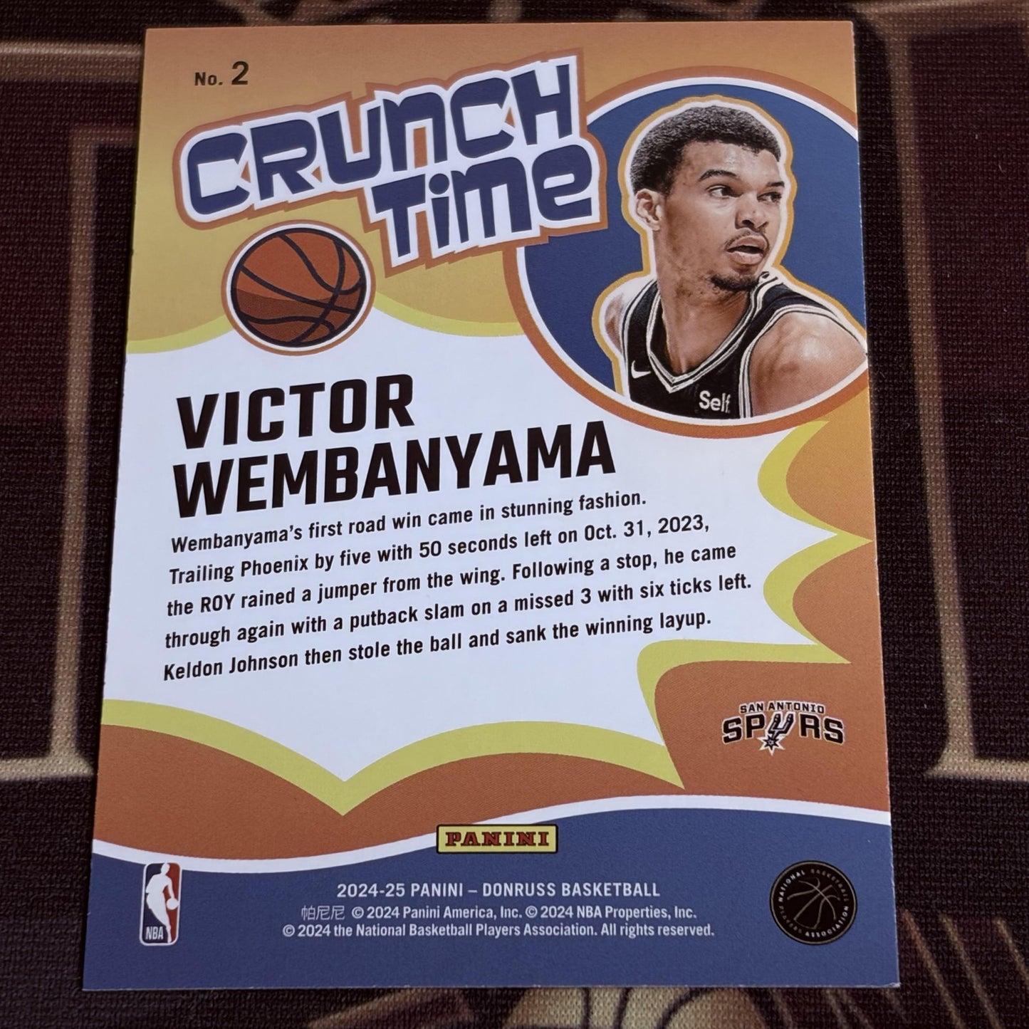 Victor Wembanyama 2024-25 Donruss #2 Crunch Time Holo Blue Laser 05/49