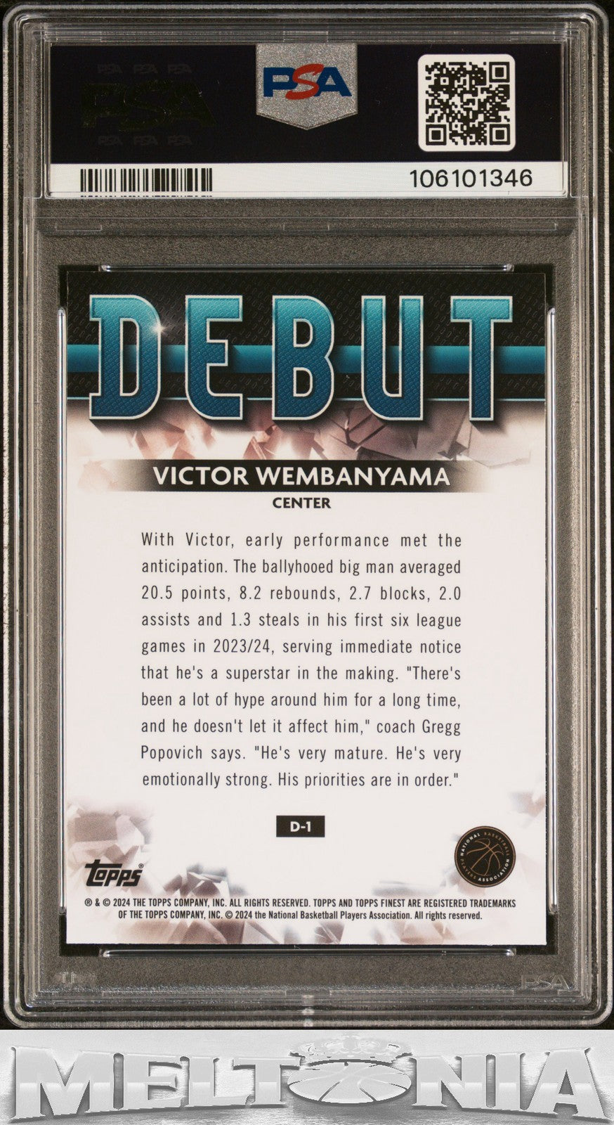 Victor Wembanyama 2023-24 Finest #D-1 Debut Checkerboard Refr