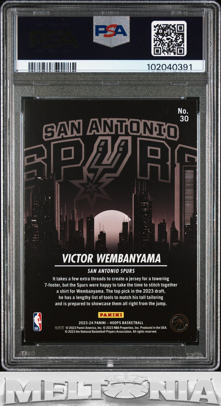 Victor Wembanyama 2023-24 Hoops #30 City Edition Holo PSA 8 RC