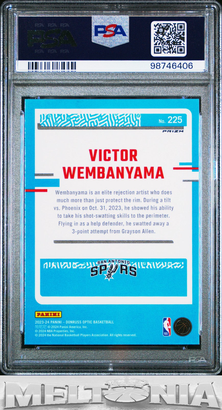 Victor Wembanyama 2023-24 Donruss Optic #225 Purple PSA 8 RC