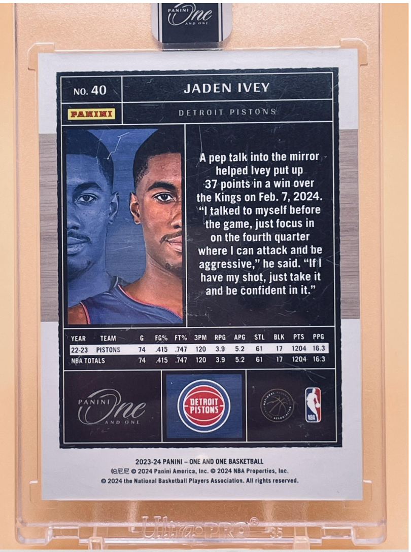 2023-24 Panini One and One Jaden Ivey #40 Short Print Mint Low Pop 5/7