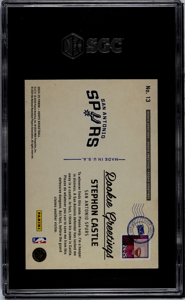 Stephon Castle 2024-25 Hoops #13 Rookie Greetings Holo SGC 9.5 RC