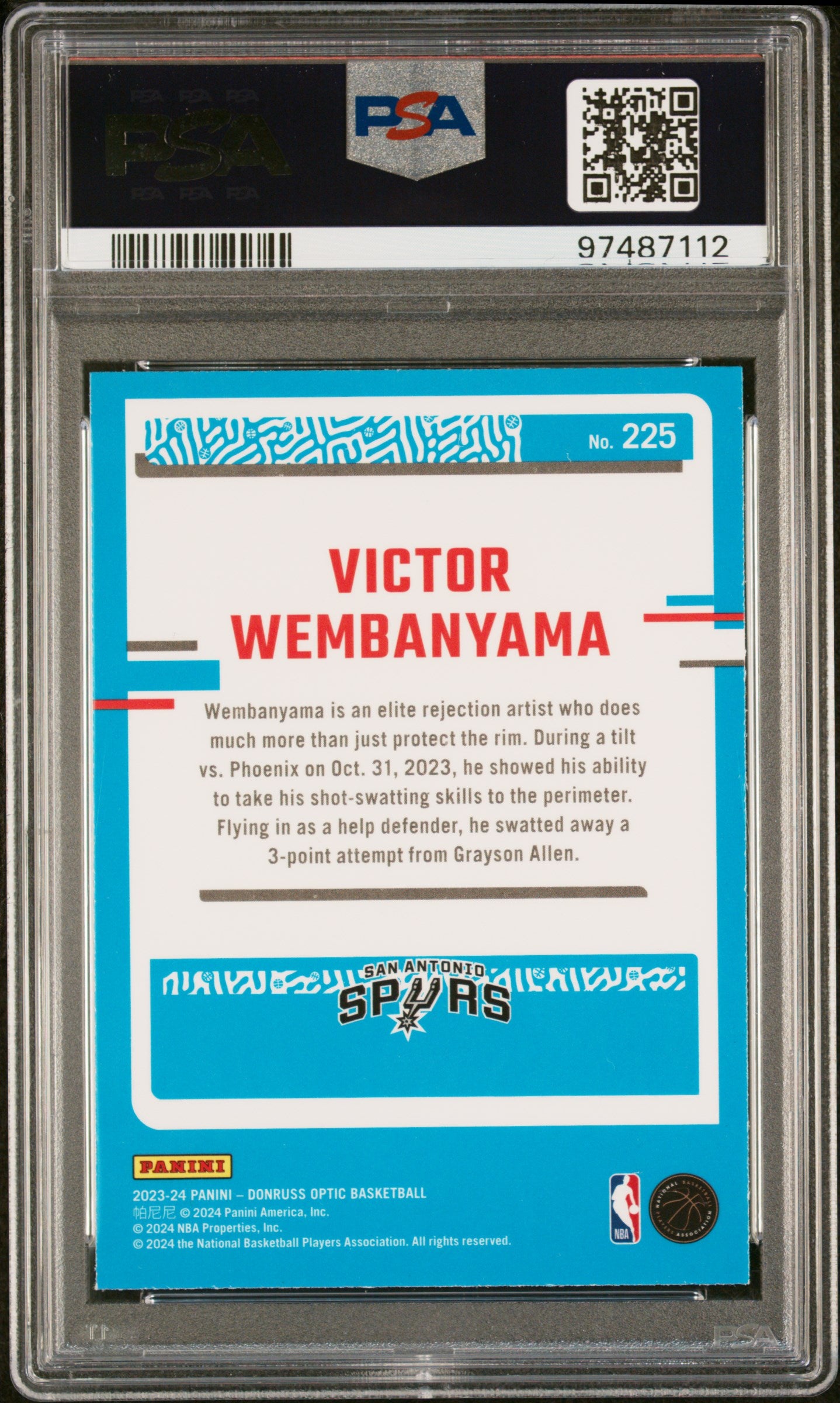 2023 Panini Donruss Optic Victor Wembanyama #225 PSA 8