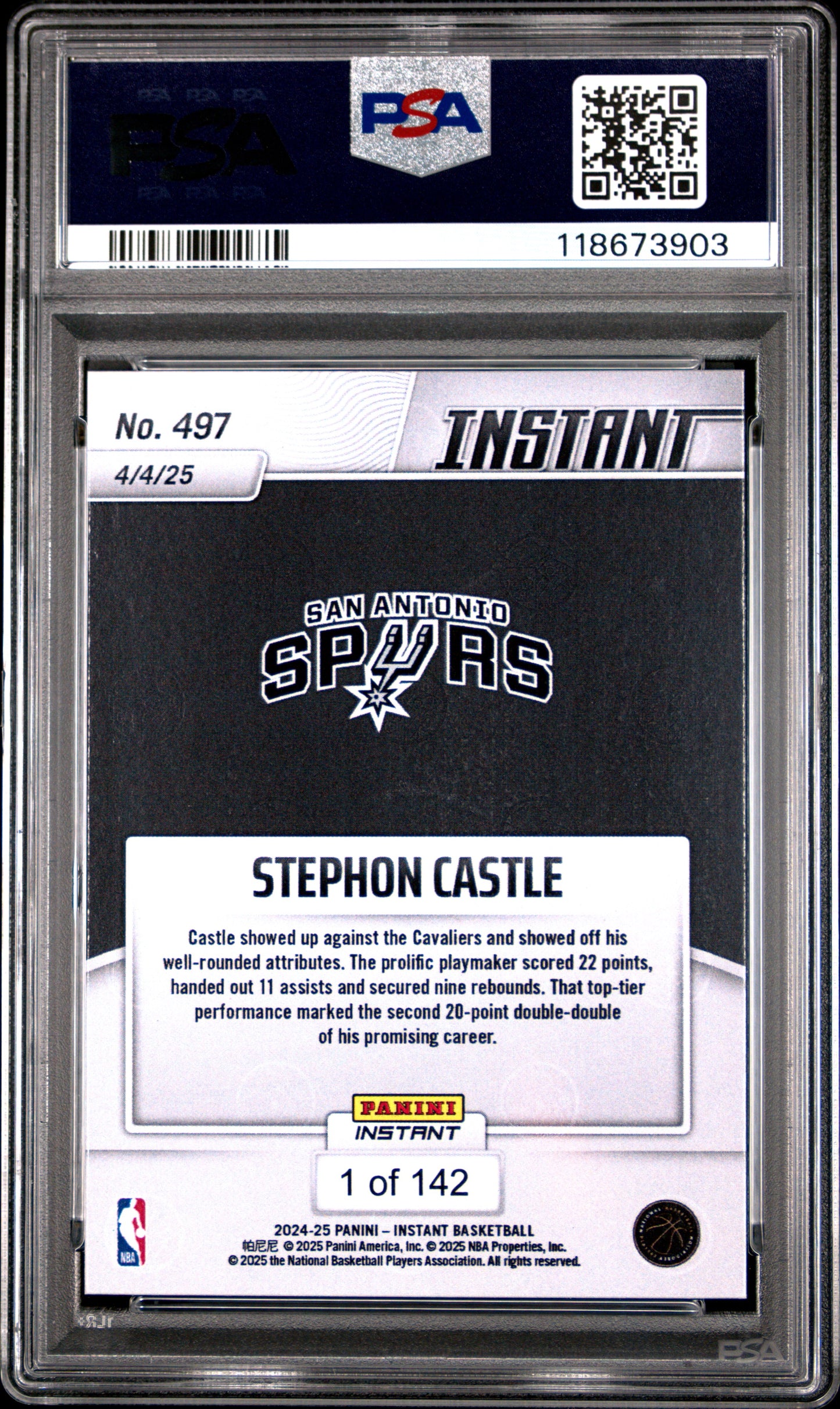 2024 Panini Instant NBA Stephon Castle #497 SP Mint Rookie Low Pop PSA 8 /142