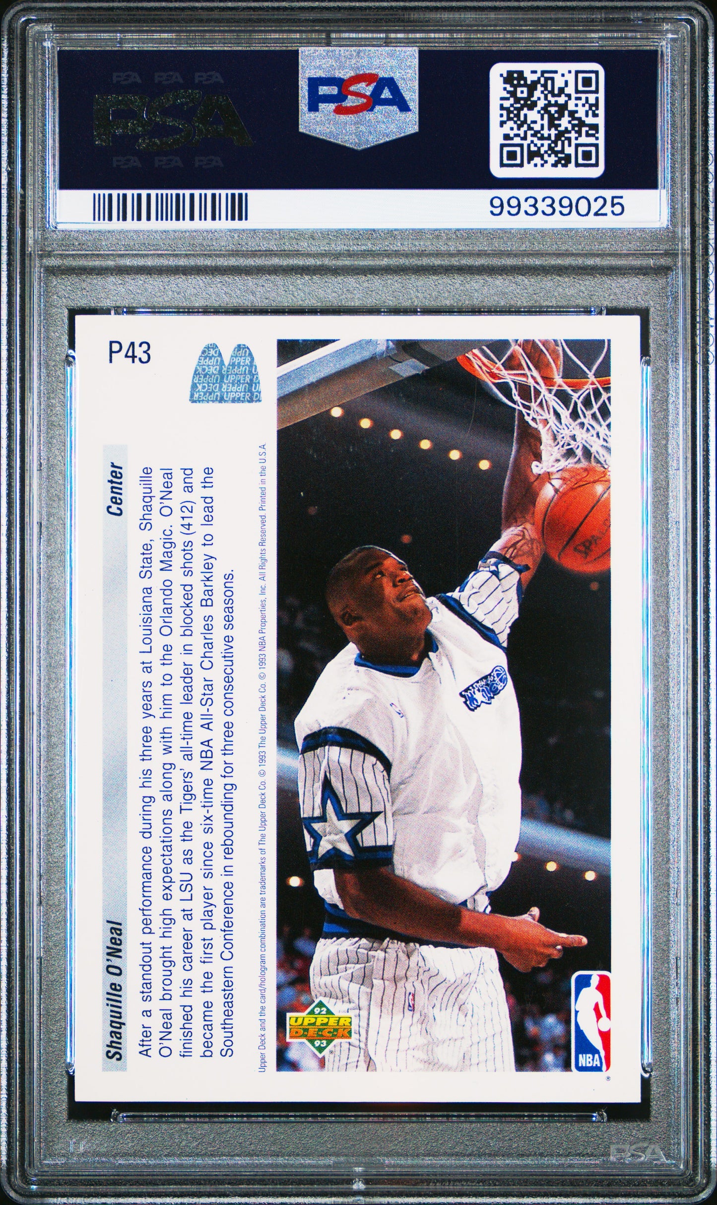 1992 Upper Deck Mcdonald's Shaquille O'Neal #P43 HOF Mint Rookie PSA 8