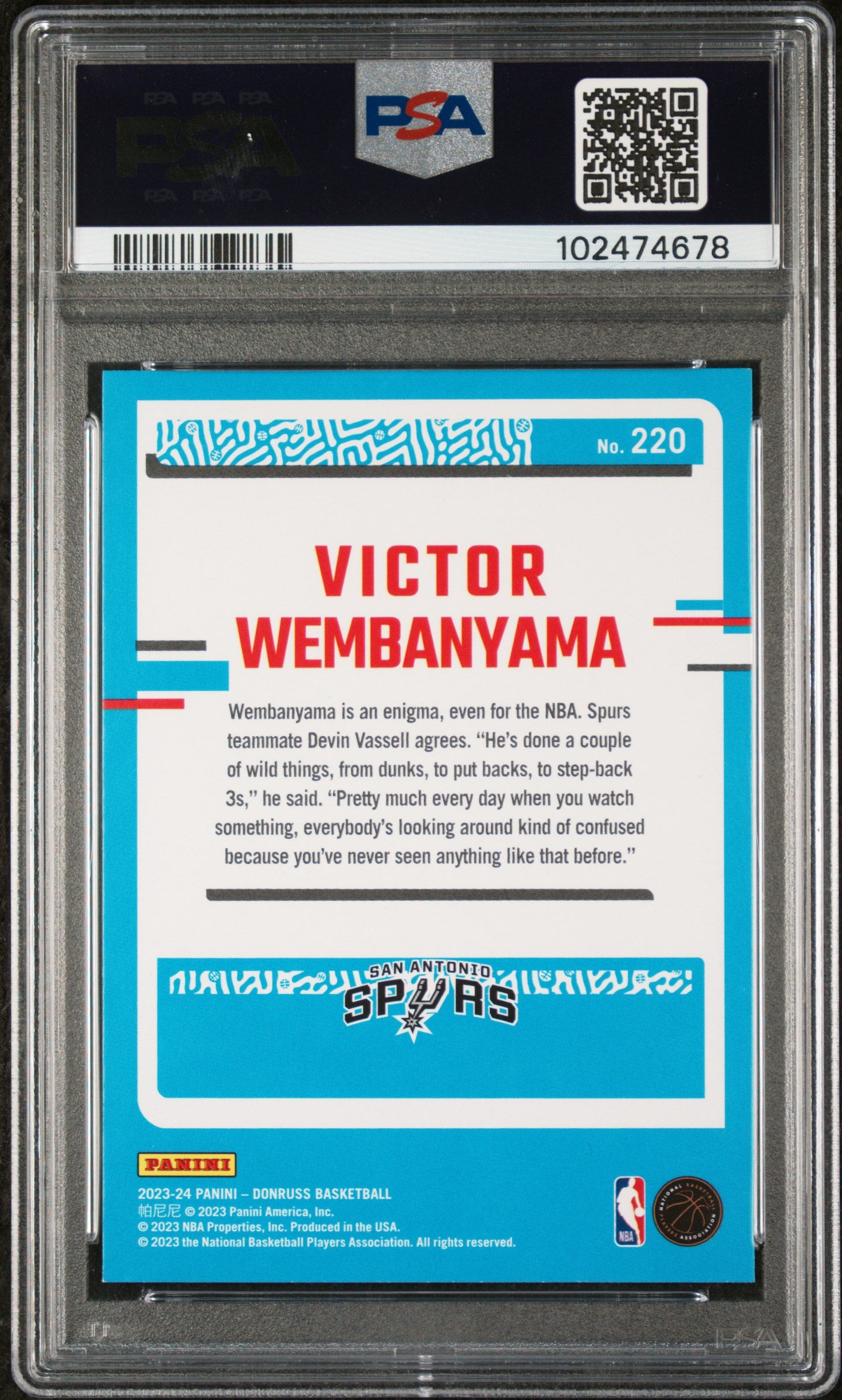 2023 Panini Donruss Victor Wembanyama #220 Yellow Flood SP Mint Rookie PSA 9
