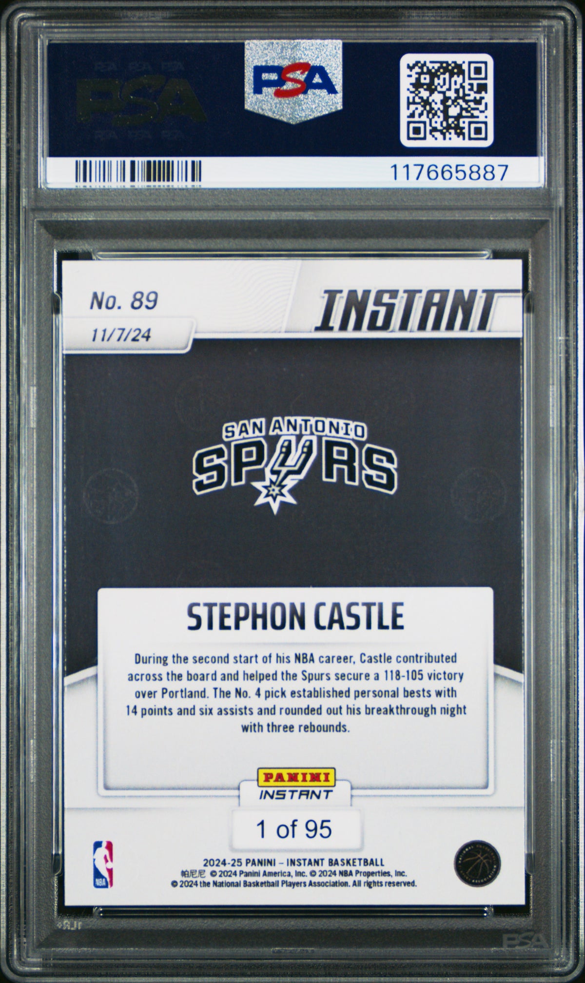 2024 Panini Instant NBA Stephon Castle #89 Short Print Low Pop Rookie PSA 9 /95