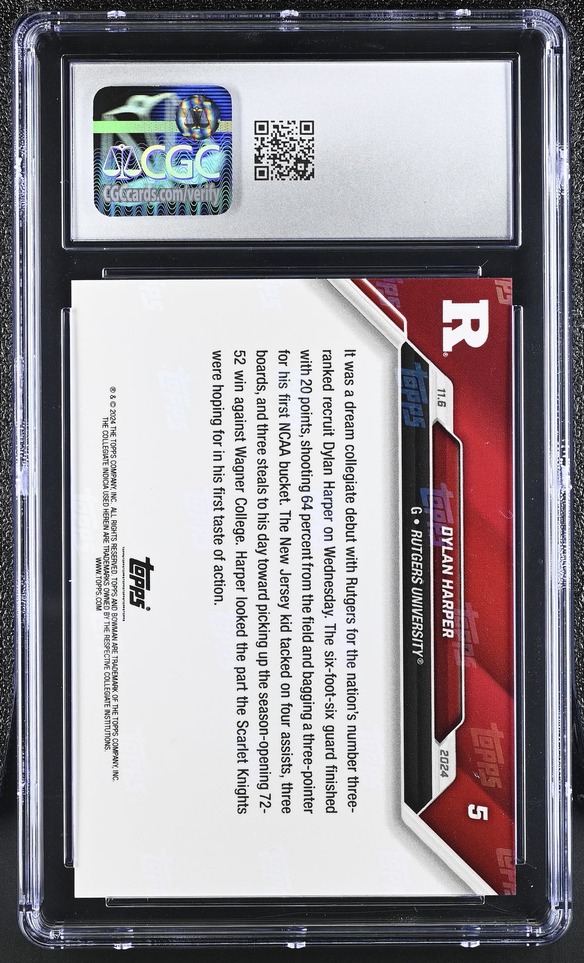 2024-25 Bowman U Now Dylan Harper #5 Gem Mint SP /3268 CGC 10 Rutgers SK