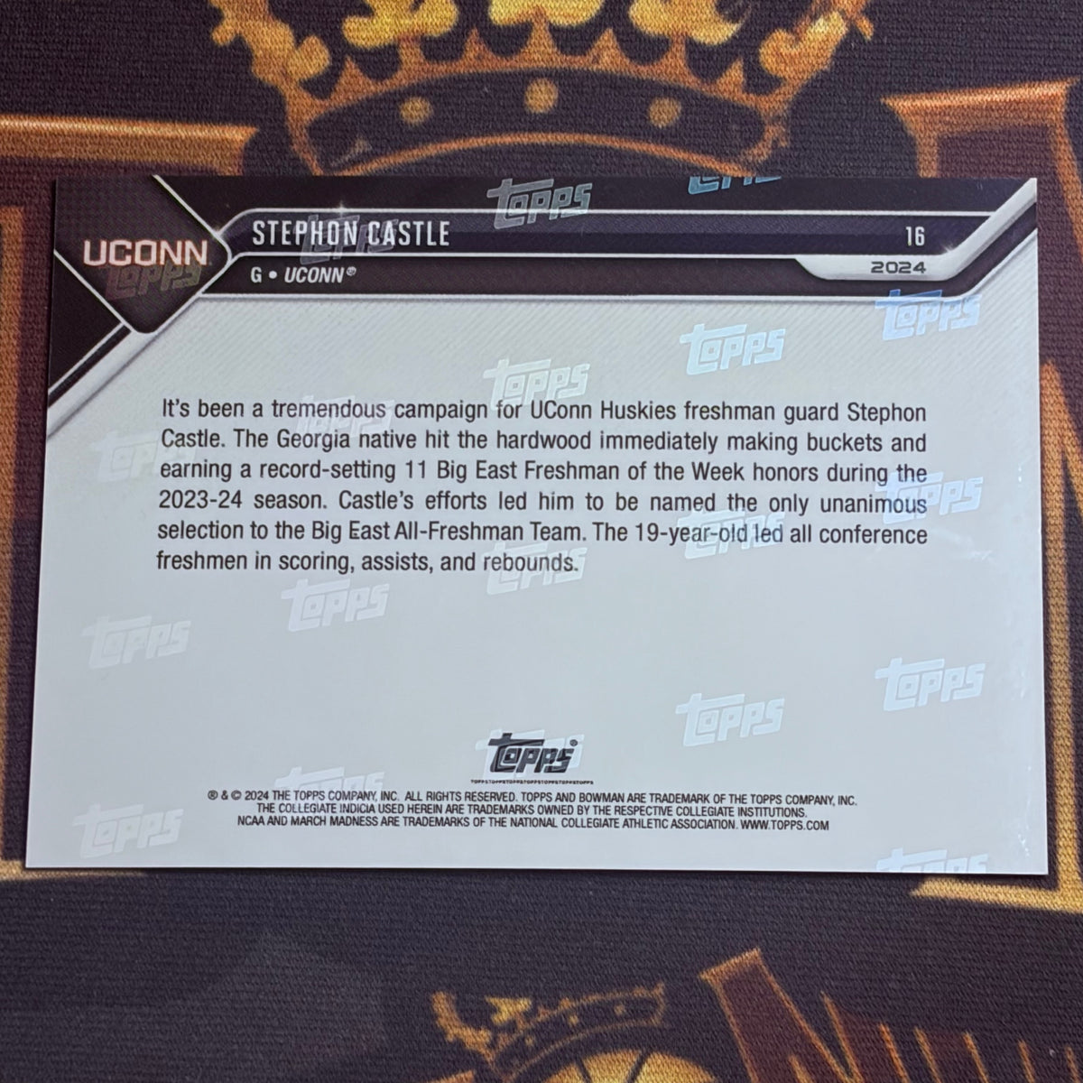Stephon Castle 2023 Topps Bowman U Now March Madness #16 SP UCONN Spurs