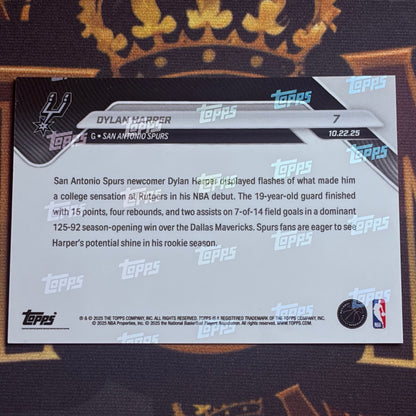 2025 Topps Now Dylan Harper #7 Spurs Short Print Nicely Centered Rookie /6791 RC