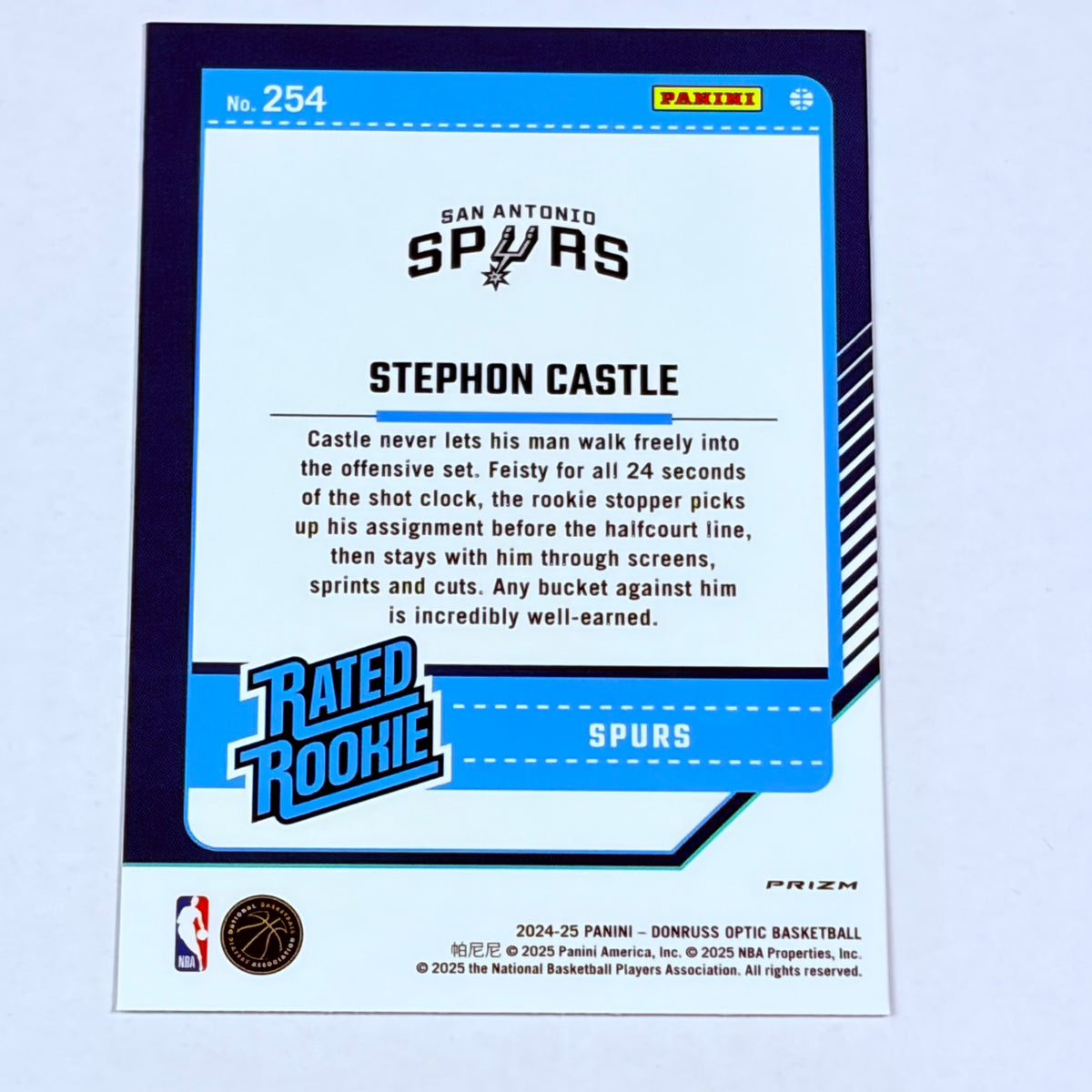 2025 Panini Donruss Optic Prizm Stephon Castle #254 RC Holo Rookie