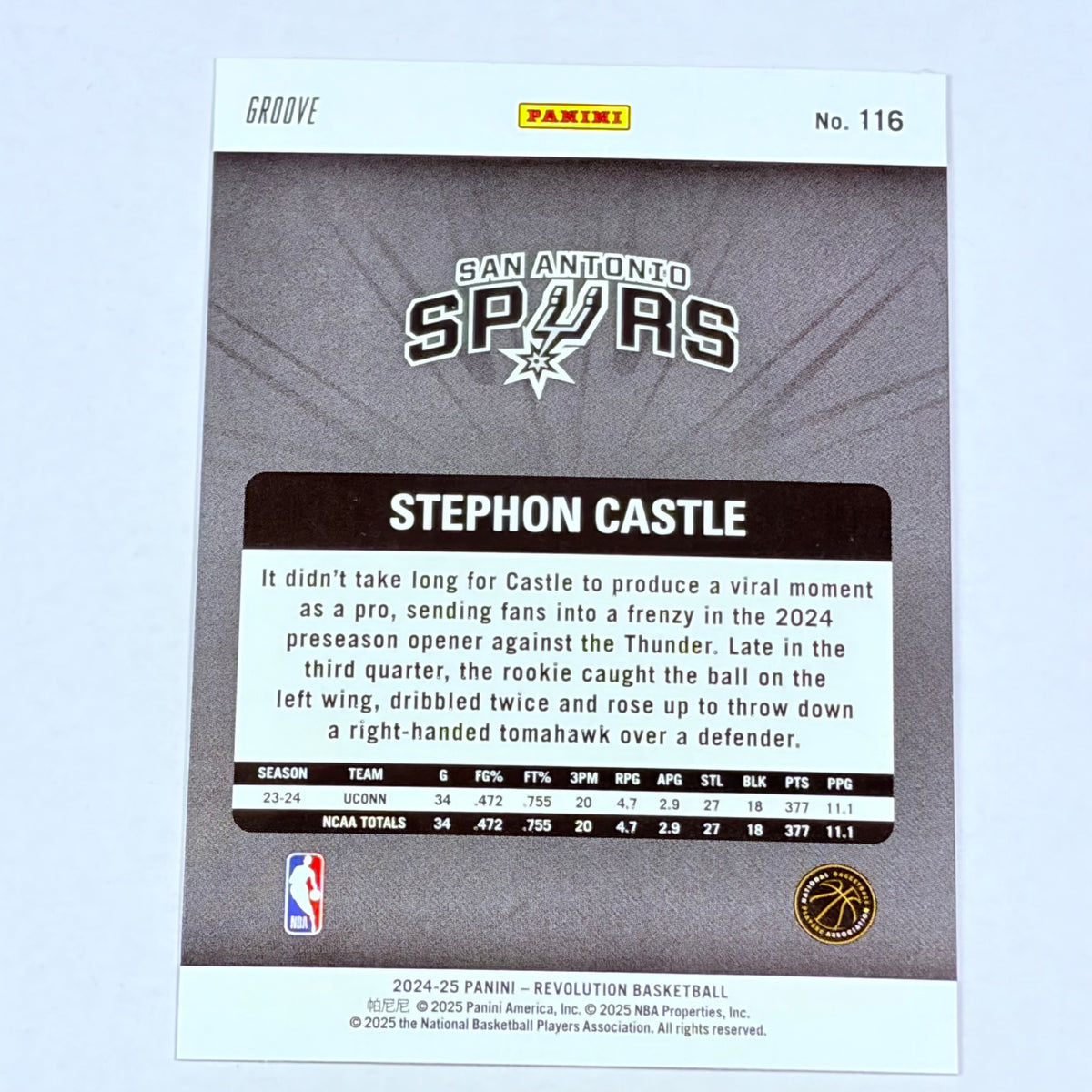 2025 Panini Revolution Stephon Castle #116 Groove RC Rookie