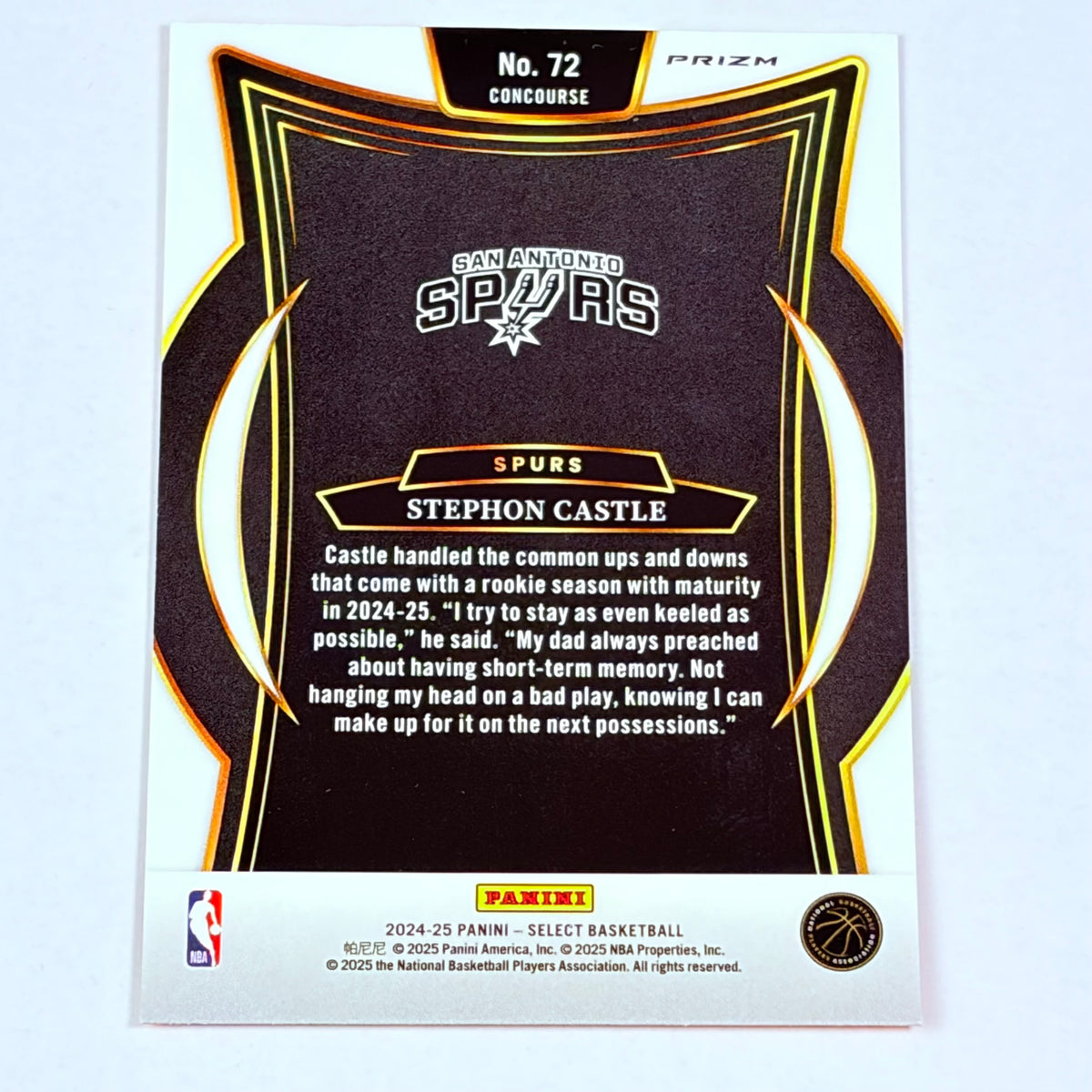2025 Panini Select Prizm Concourse Stephon Castle #72 RC Rookie
