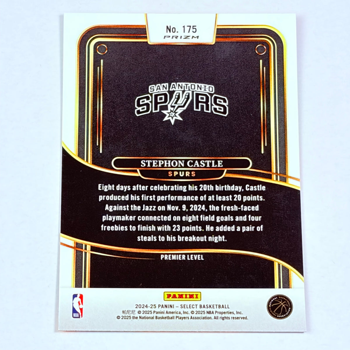 2025 Panini Select Basketball Stephon Castle #175 Rookie