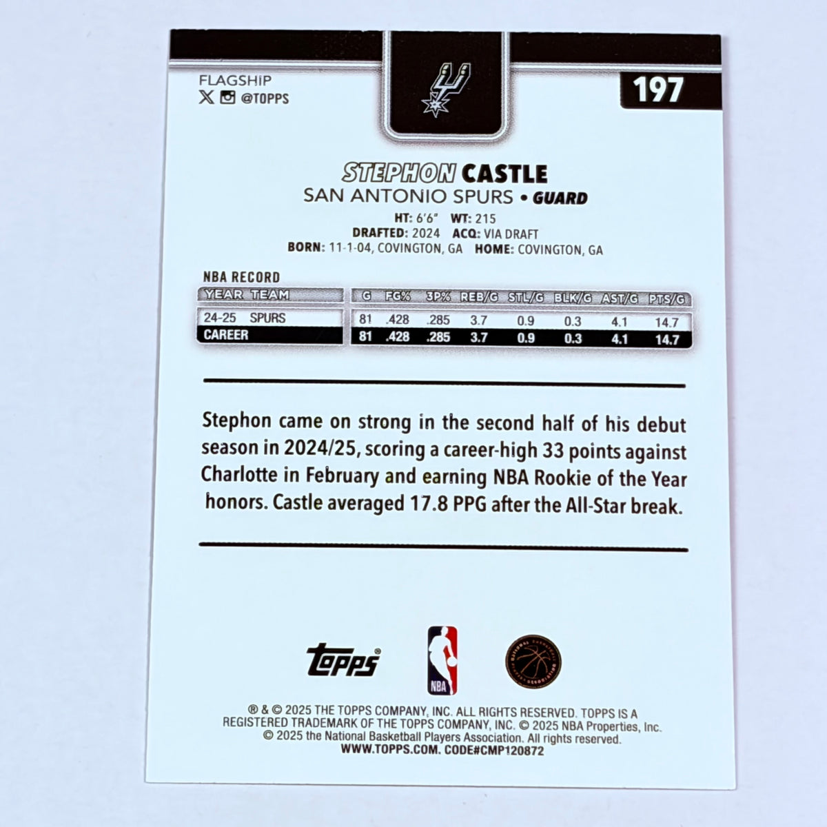 2025 Topps Flagship Stephon Castle #197 Pink Foil 1stTeam AllRookie Seal