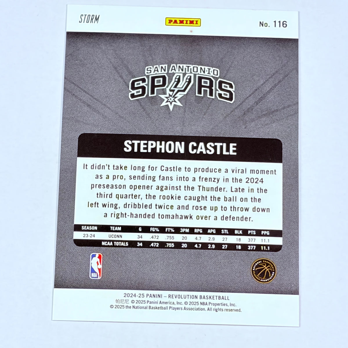 2025 Panini Revolution Basketball Stephon Castle #116 Storm RC Rookie Spurs