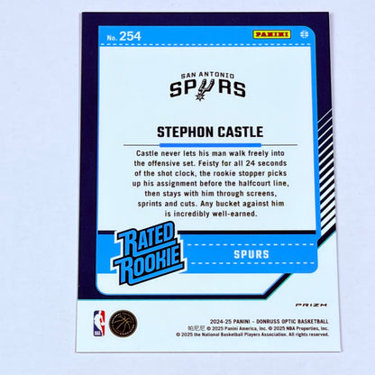 2025 Panini Donruss Optic Prizm Stephon Castle #254 Pink Hyper RC Rookie Spurs