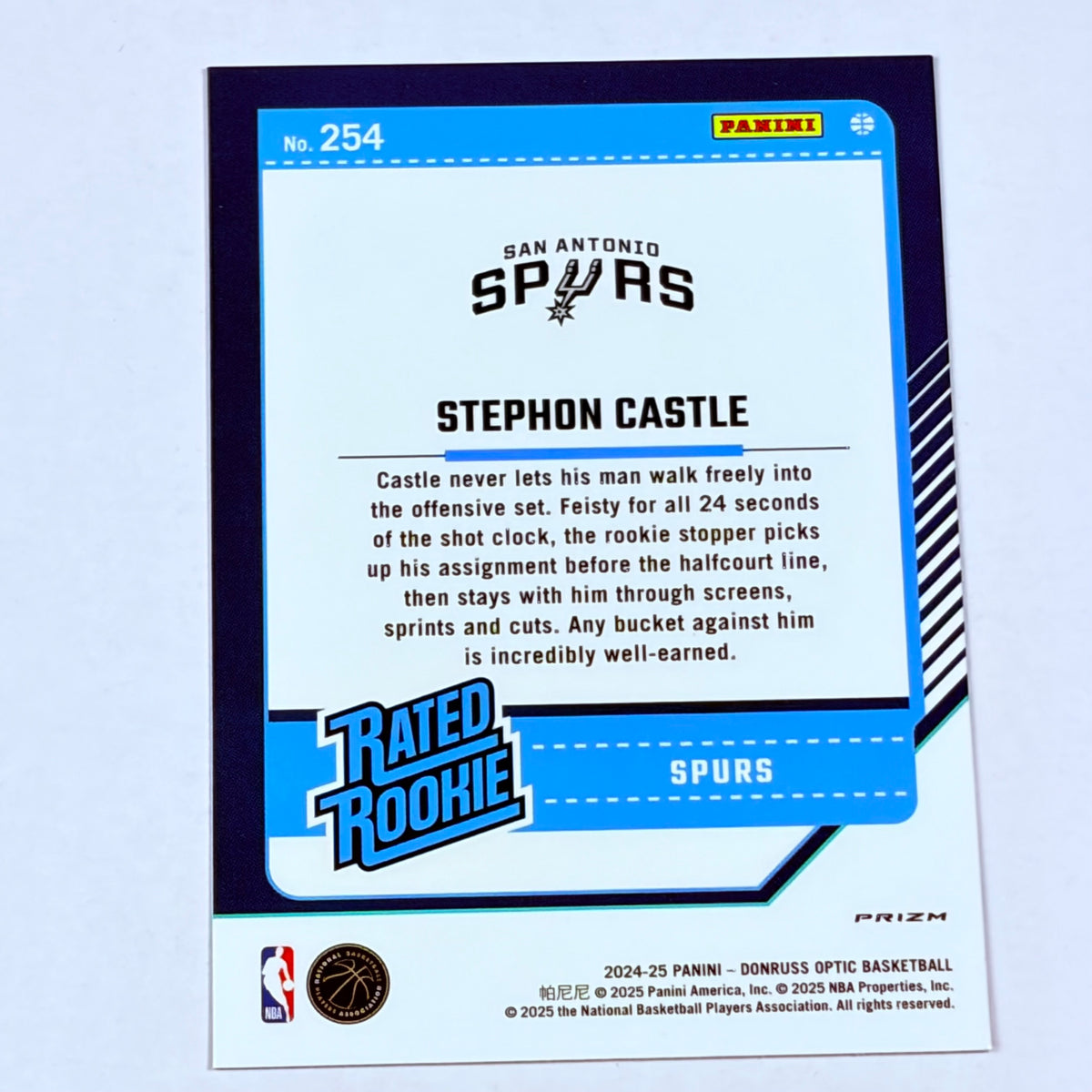 2024-25 Panini Donruss Optic Basketball Stephon Castle #254 Purple Shimmer RC