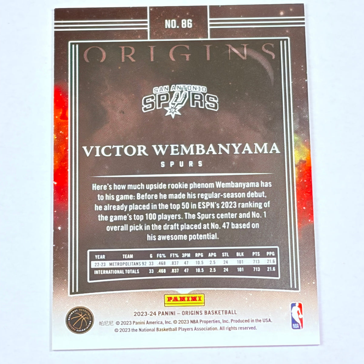 2023 Panini Origins Victor Wembanyama #86 RC