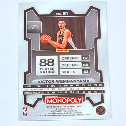 2024 Panini Prizm Monopoly Victor Wembanyama #81 Spurs Rookie RC