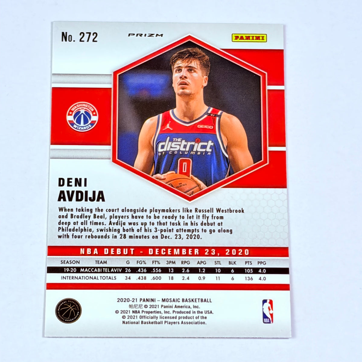 2021 Panini Mosaic Prizm Deni Avdija #272 Yellow Red Mosaic Mint Rookie RC