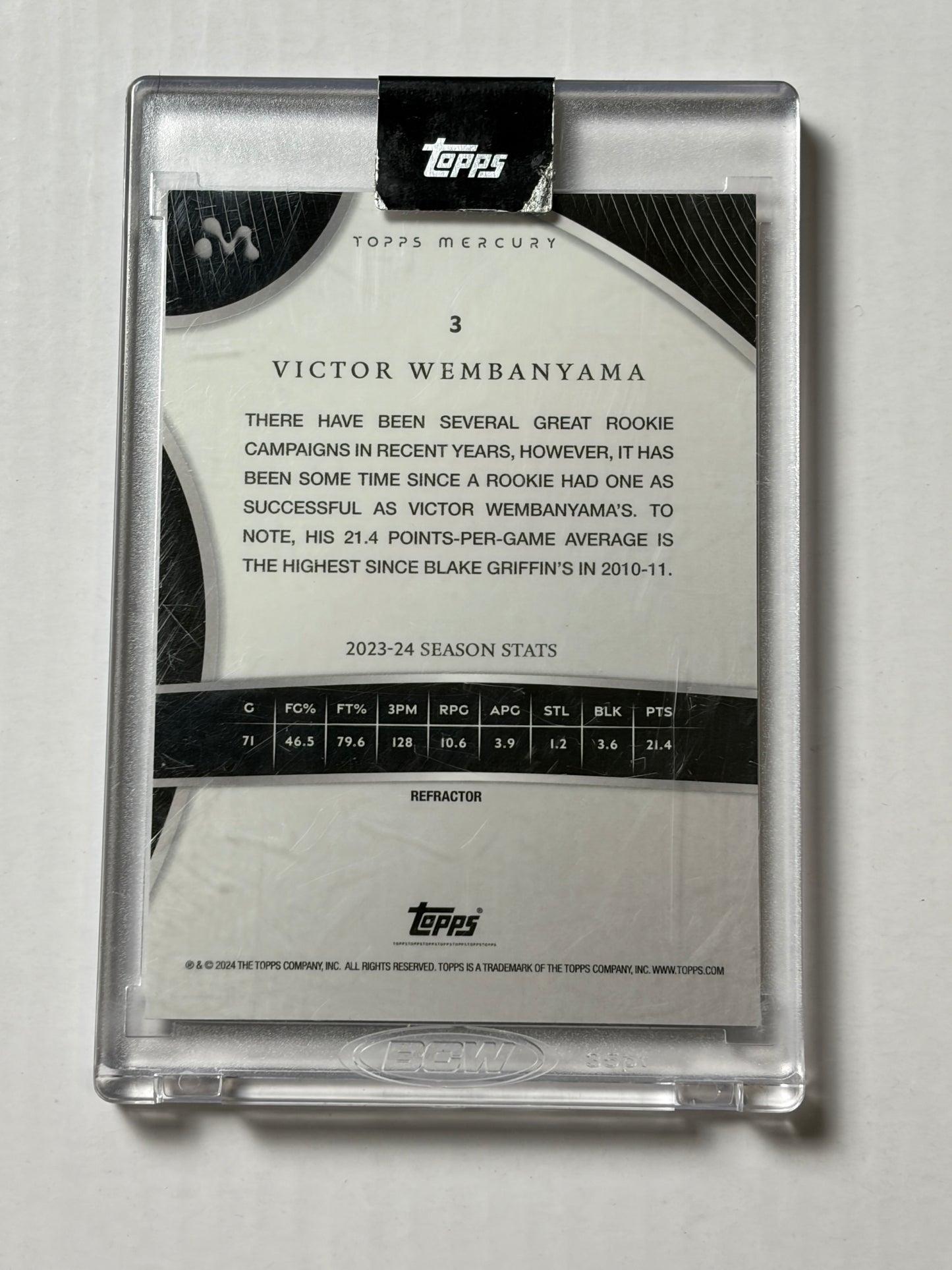 2023 Topps Mercury Victor Wembanyama 3 Refractor Rookie RC Short Print SSP 78/99