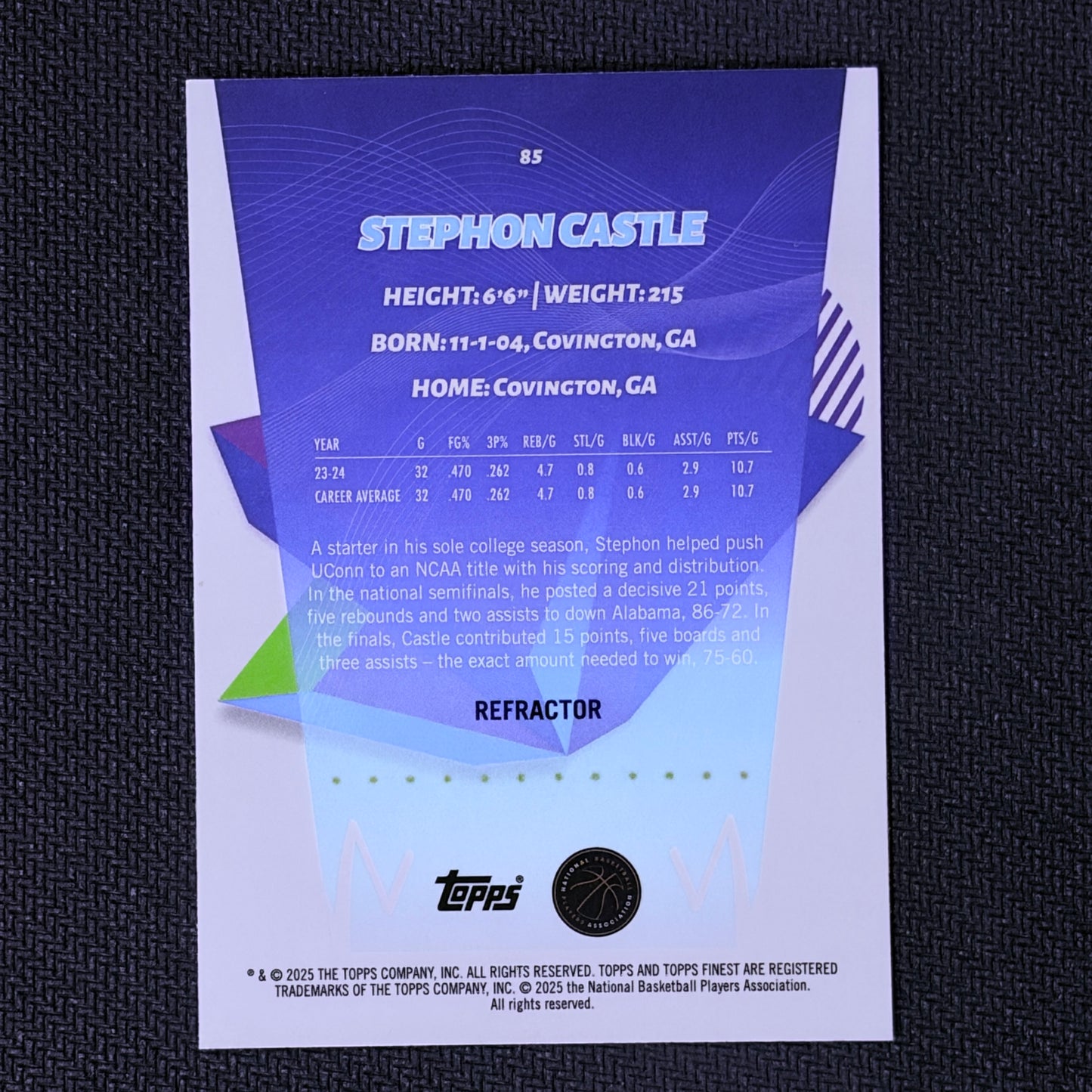 2025 Topps Finest Stephon Castle #85 Short Print Nicely Centered Mint Rookie RC