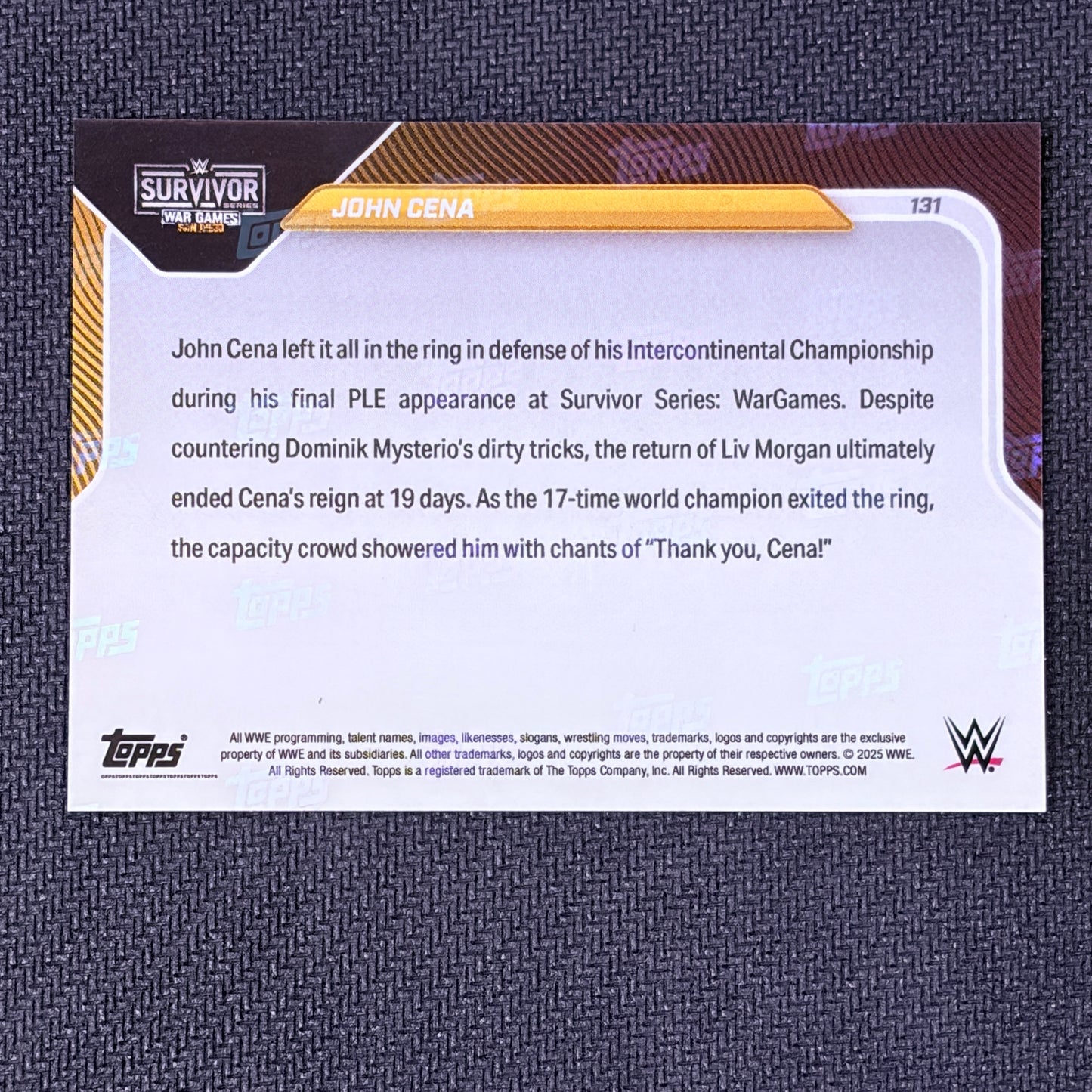 2025 Topps Now WWE John Cena #131 Bookend 01/50 FOTL GOAT