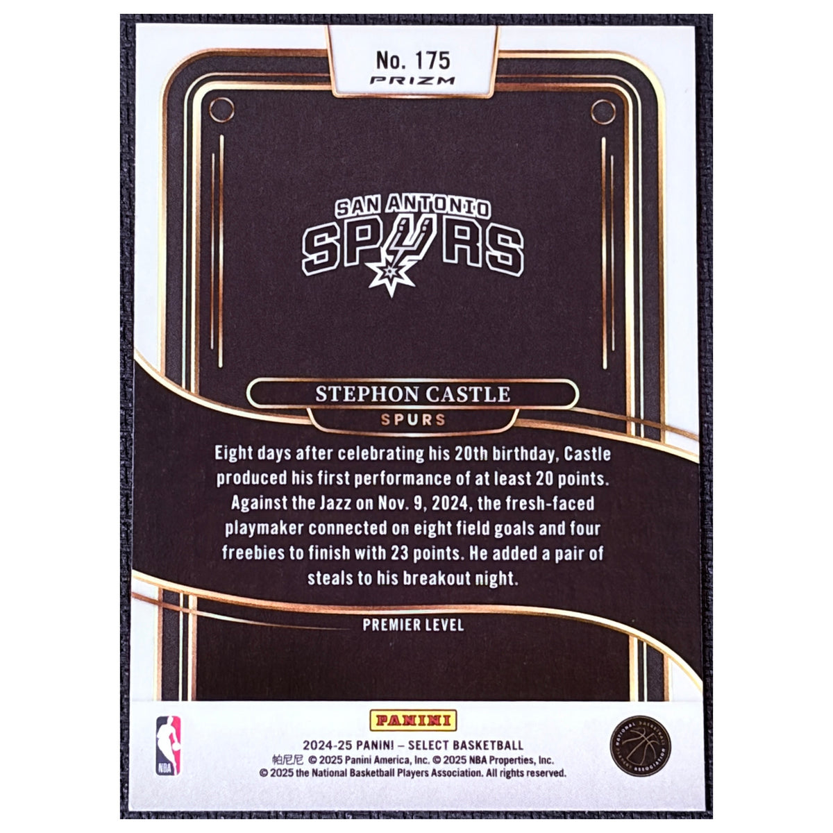 2025 Panini Select Prizm Premier Level Stephon Castle #175 RC