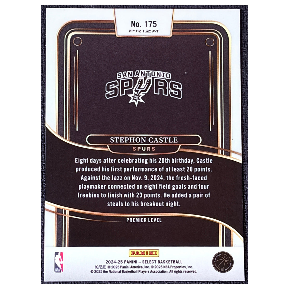 2025 Panini Select Basketball Stephon Castle #175 RC